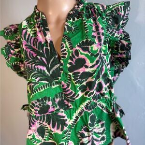 Marie Oliver Floral Ruffle Sleeve Top With Side Tie Accent  -Size XS